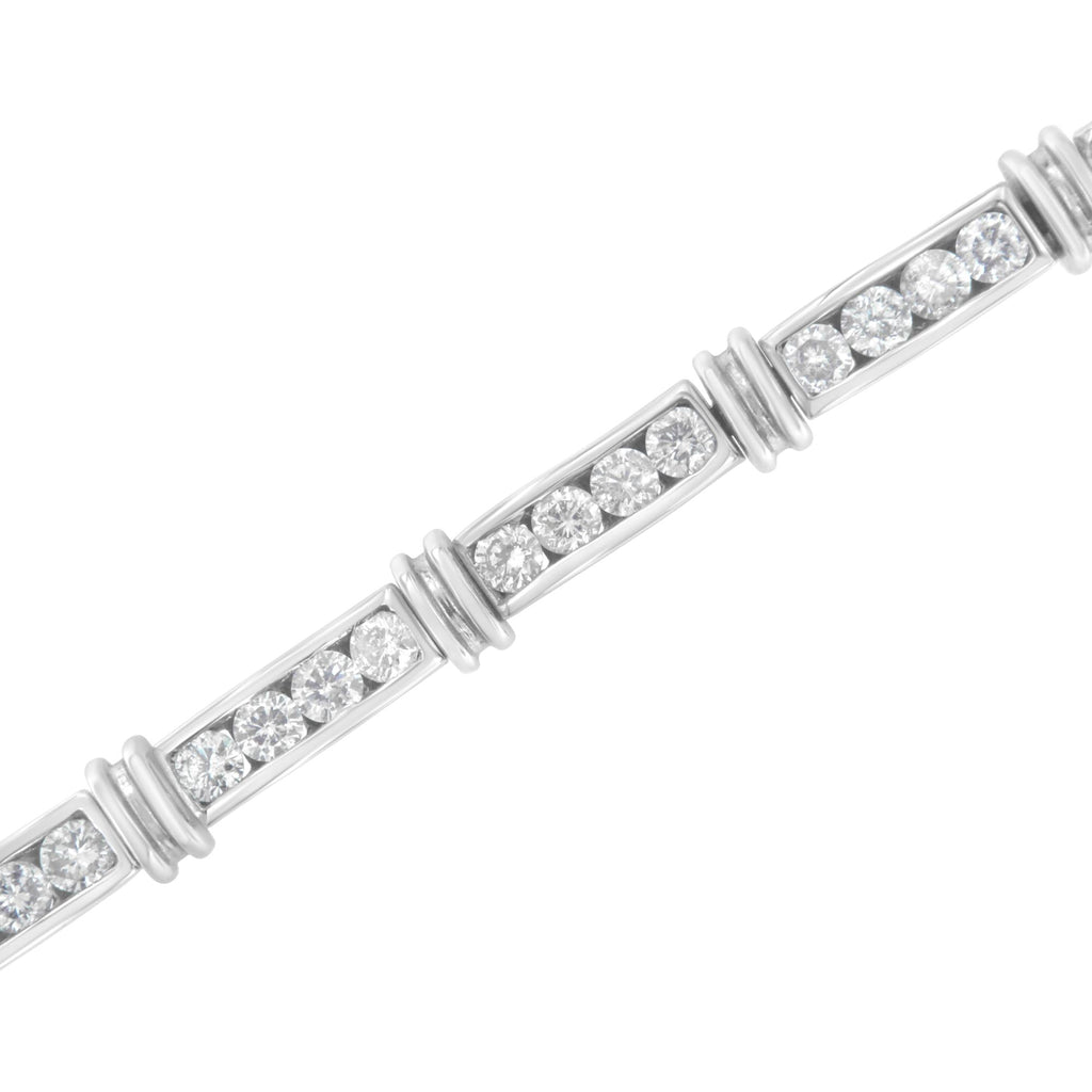 14K White Gold 6 3/4 Cttw Diamond 4 Stone Link Bracelet (H-I Color, I1-I2 Clarity) - 7" Inches