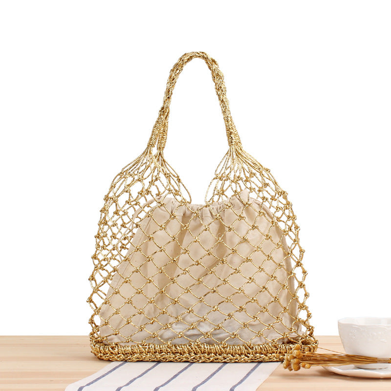 New Ins Solid Color Hand-Crocheted Tote Bag