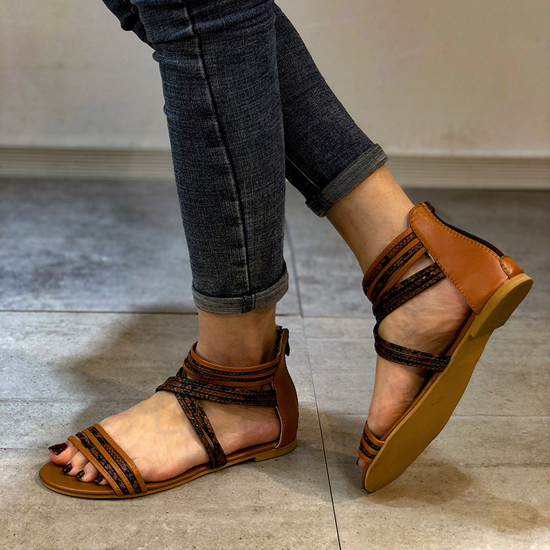 Elegant Flat Zipper Sandals