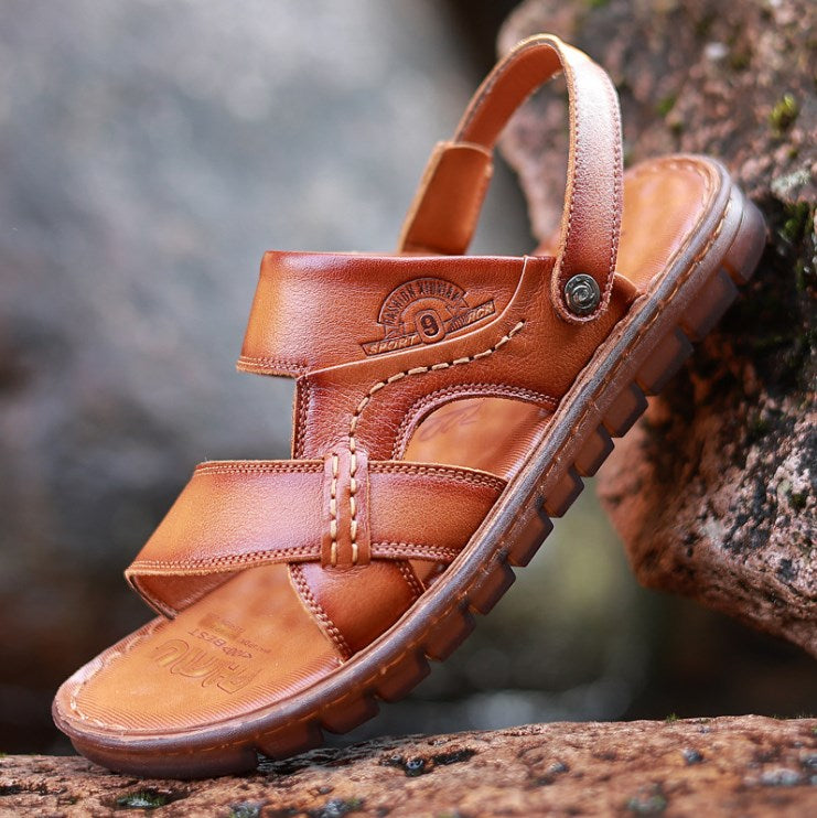 Men's Summer Beach Shoes in First Layer Cowhide