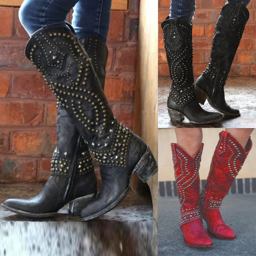 Elegant Rivet Knee-High Boots