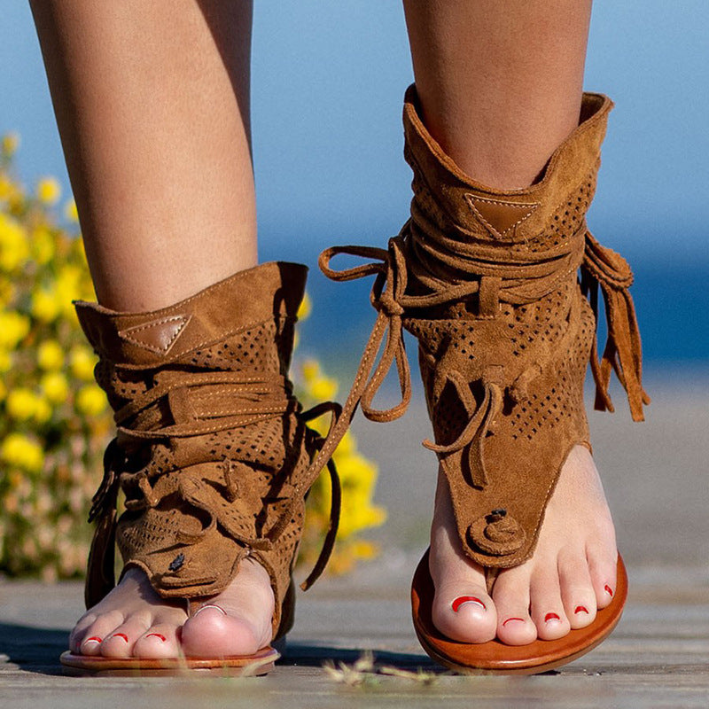 Large Fringe Strap Women's Flat Shoes and Sandals