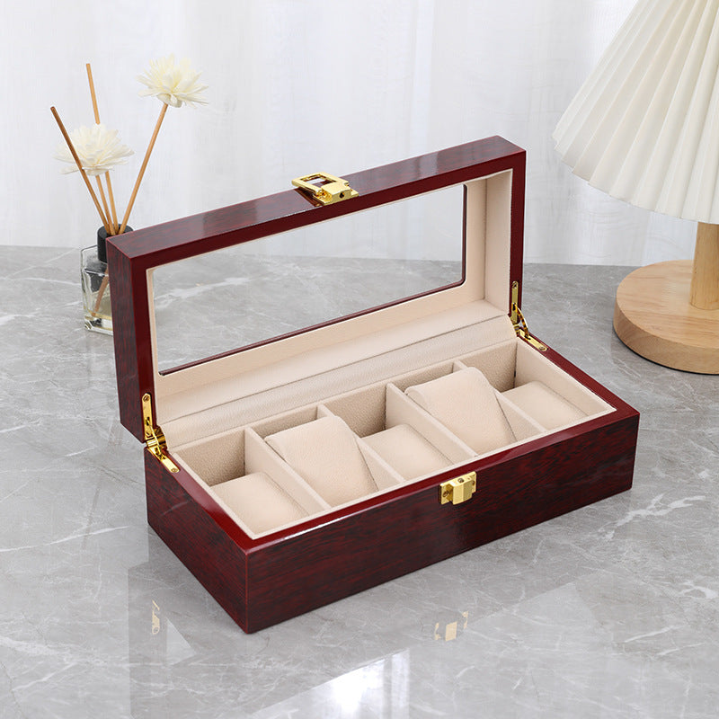 Red 12-Slot Lacquered Watch Box with Transparent Lid