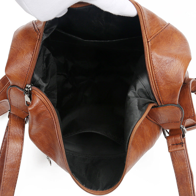 Fashionable Soft Leather Shoulder Bag with Multiple Pockets