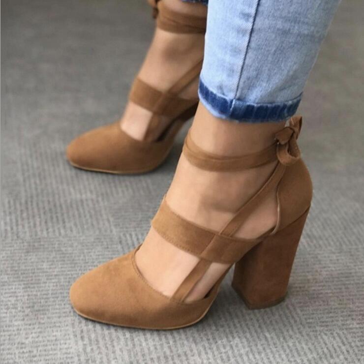 Suede Chunky Heeled Sandals with Ankle Straps