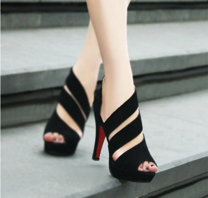 Stylish Suede Color-Block Open-Toe High Heels