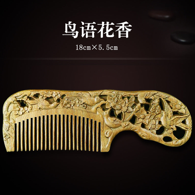 Antique-Style Green Sandalwood Comb Set