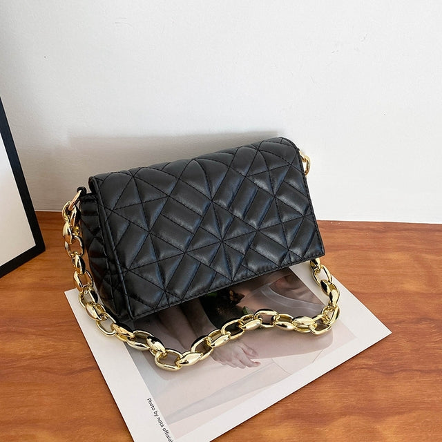 Women's PU Leather Rectangular Diamond Jacquard Bag