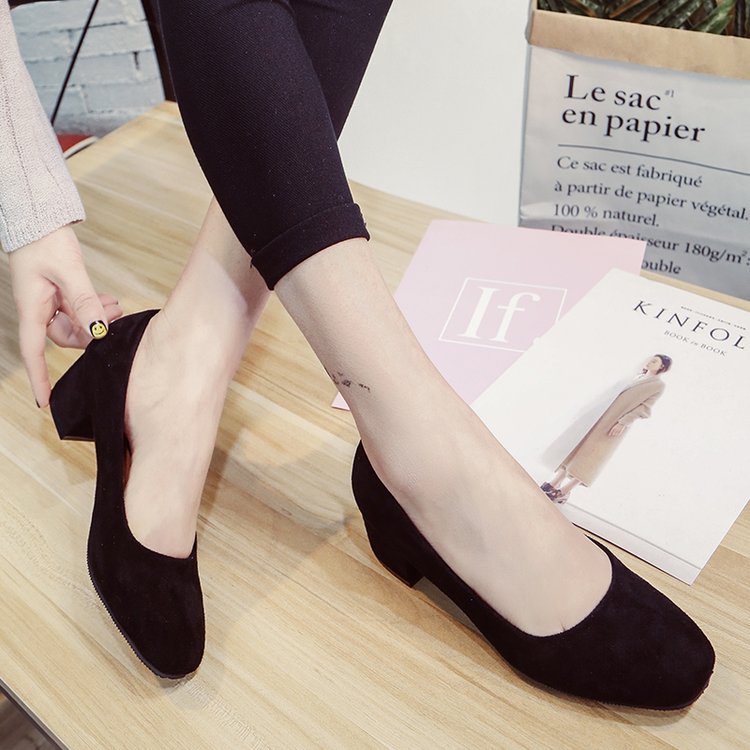 New Korean Style Suede Square Toe High Heels