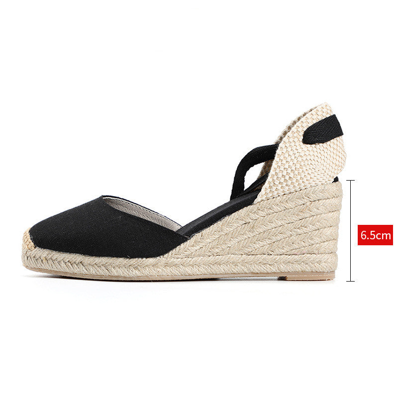 Women's High-Heeled Lace-Up Straw Woven Wedge Sandals