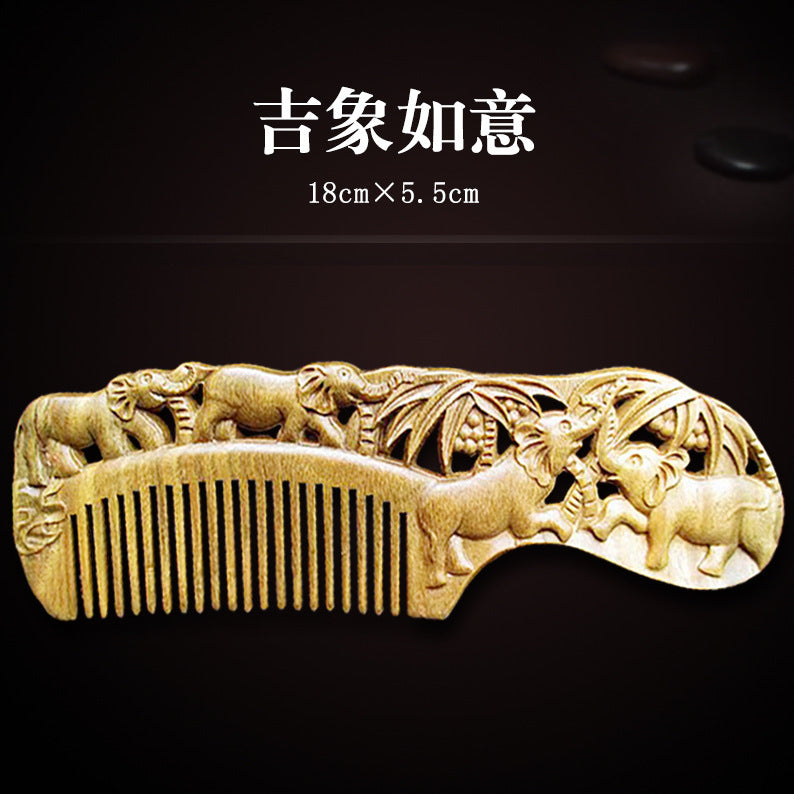 Antique-Style Green Sandalwood Comb Set