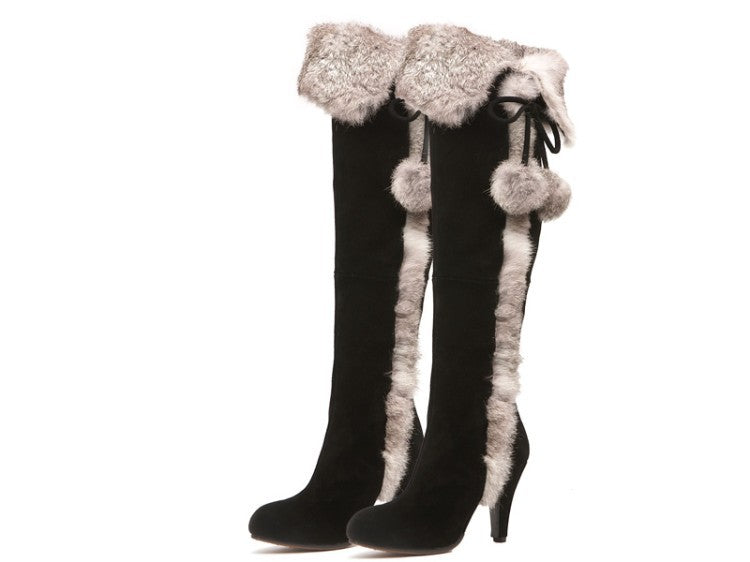 Over-the-Knee Women's Fleece Hare Fur Boots