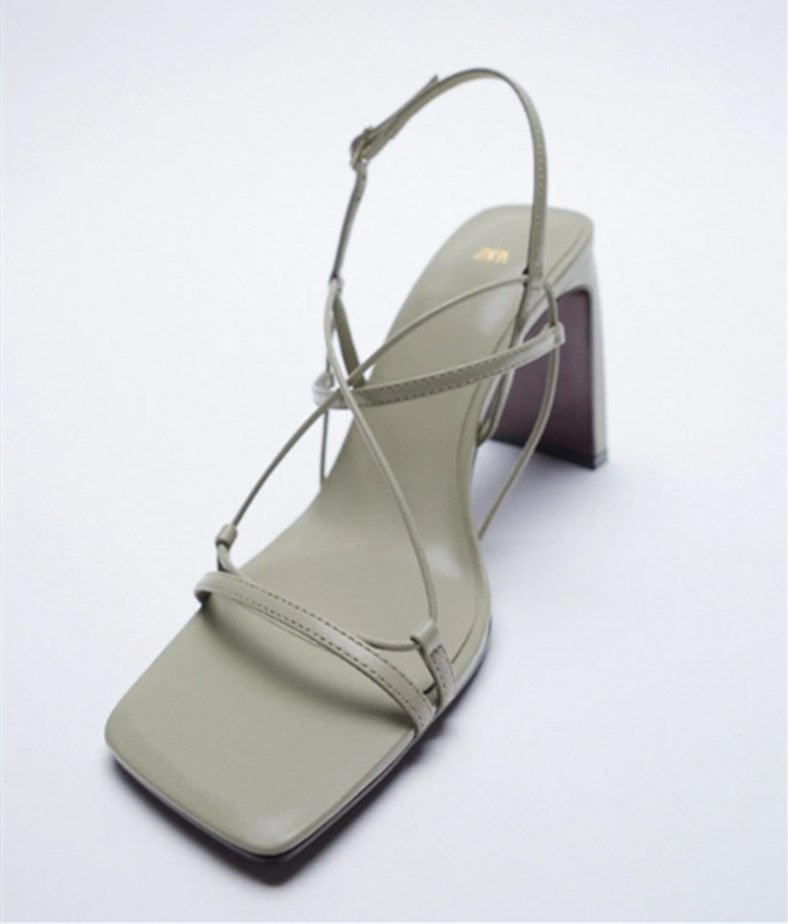 Elegant Leather Block-Heel Sandals