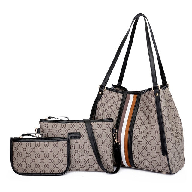 Women's Handbags Ladies Shoulder Bag PU Fashion Hit Color Printing Bottom Wear-resistant Rivets Large Capacity