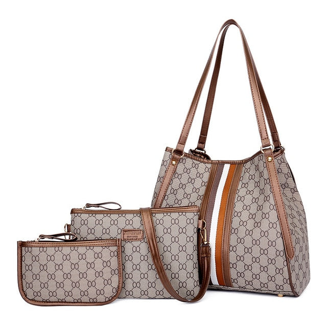 Women's Handbags Ladies Shoulder Bag PU Fashion Hit Color Printing Bottom Wear-resistant Rivets Large Capacity