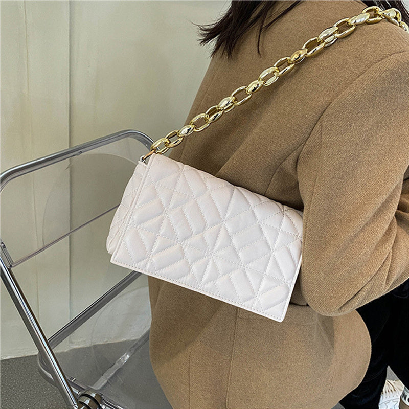 Women's PU Leather Rectangular Diamond Jacquard Bag