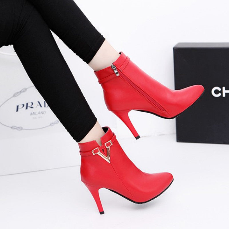 2018 Women's Pointed Toe High Heel Ankle Boots