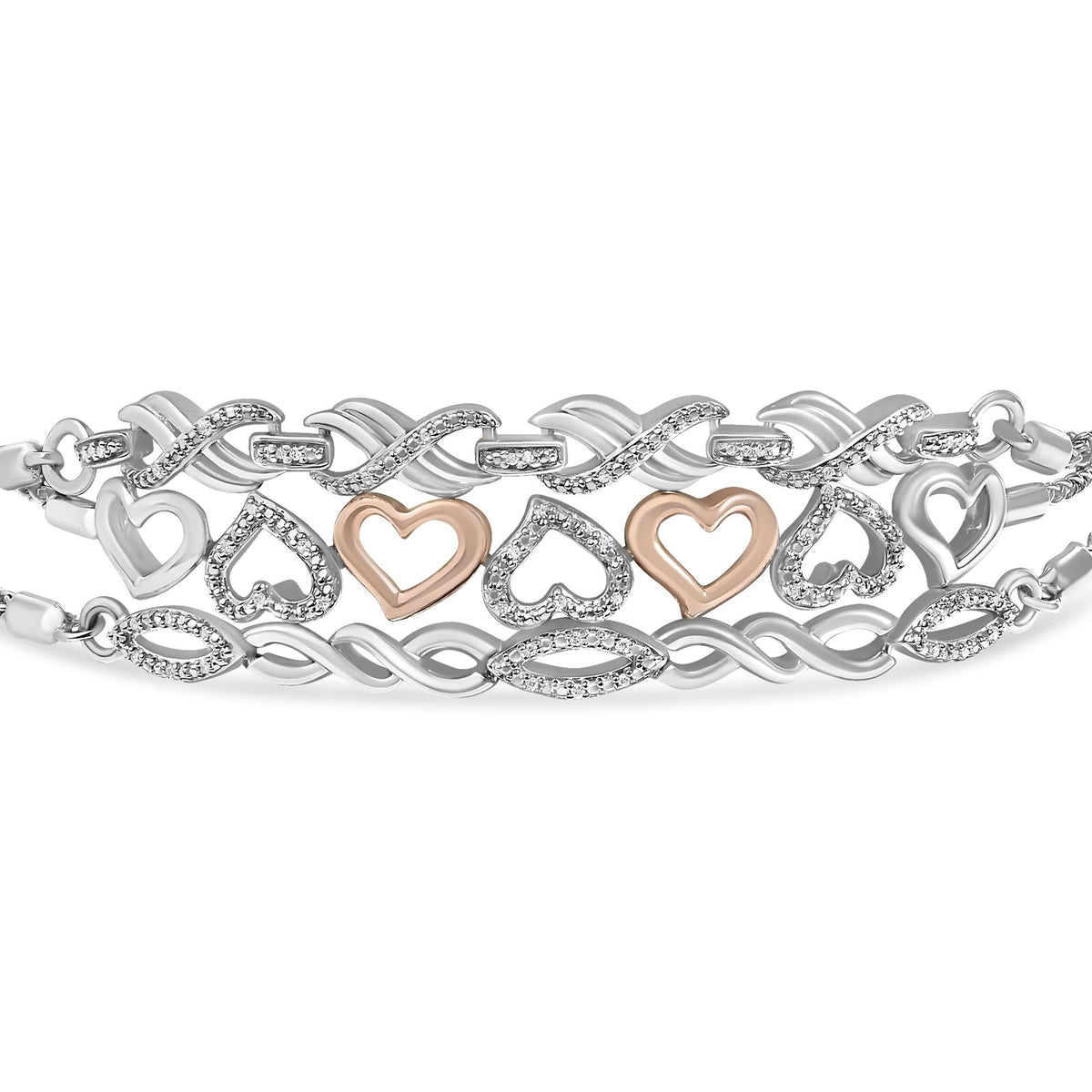 Sterling Silver Diamond Accent 3 Piece Adjustable Bolo Bracelet Set