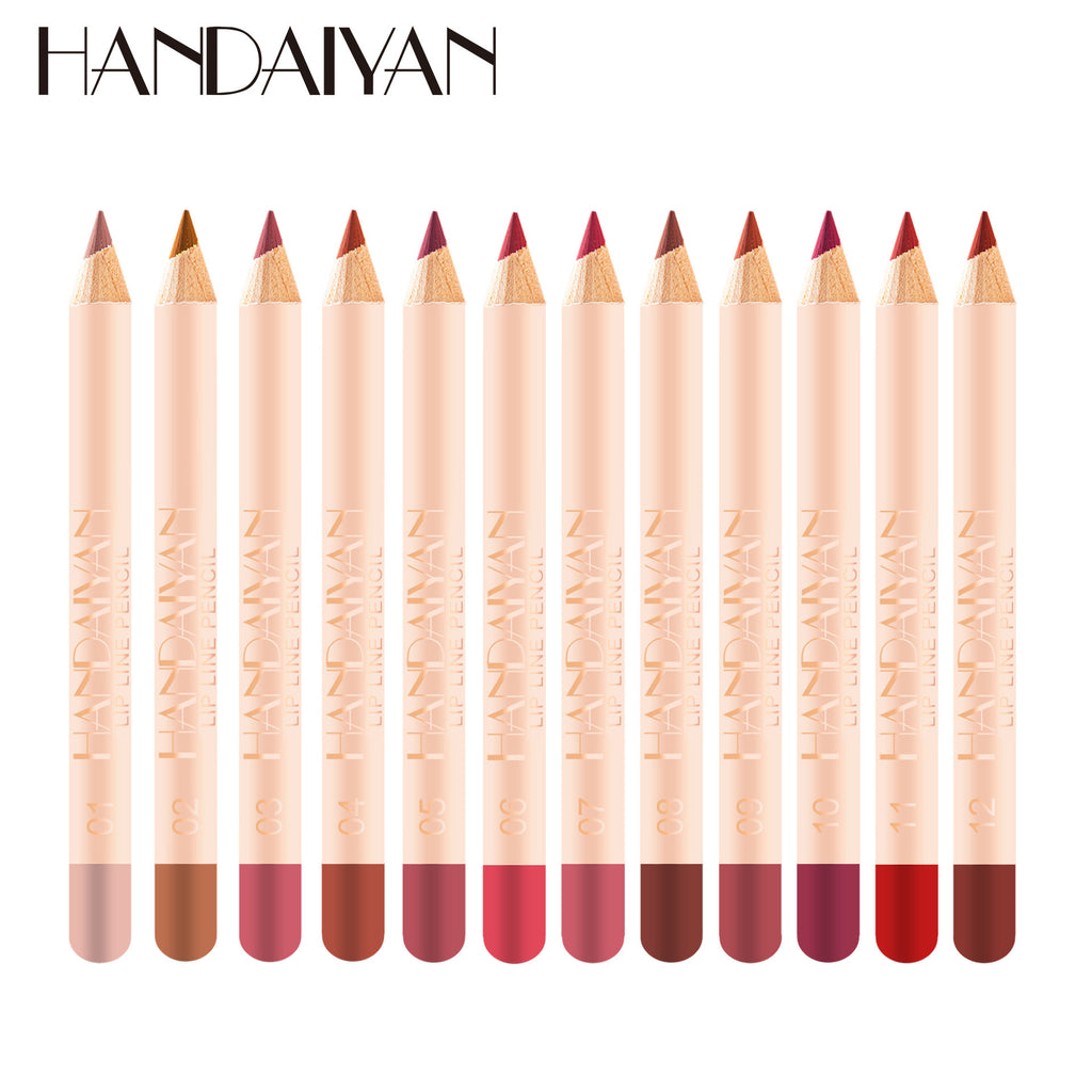 12 Natural Colors Matte Lip Liner Set - Waterproof Pencils