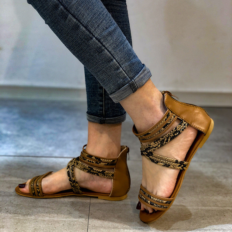Elegant Flat Zipper Sandals