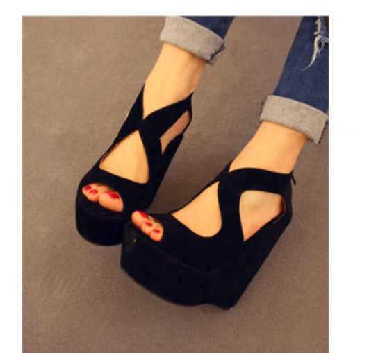 Wedge Heeled Peep Toe Sandals with Thick Sole