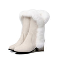 Winter Warm Black Fur Boots for Women with Heels