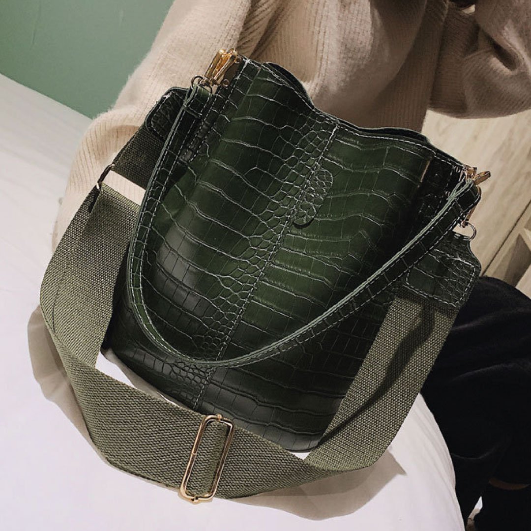 Olive Croc Blake Shoulder Satchel