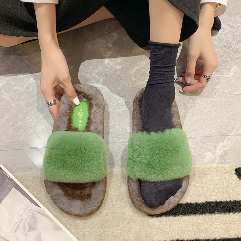 Elegant Rabbit Hair Slippers
