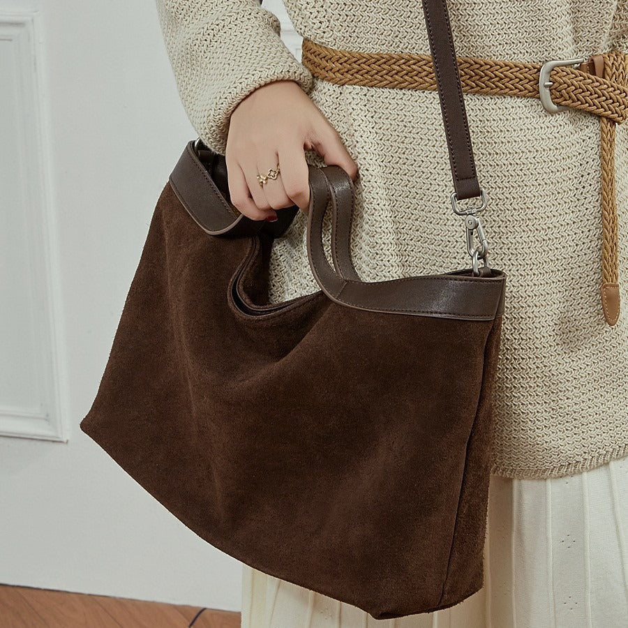 Suede Genuine Leather Structured Tote Bag