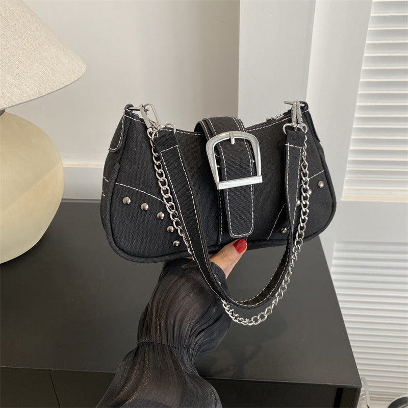 Chic Canvas Shoulder Bag with Chain Strap for Women