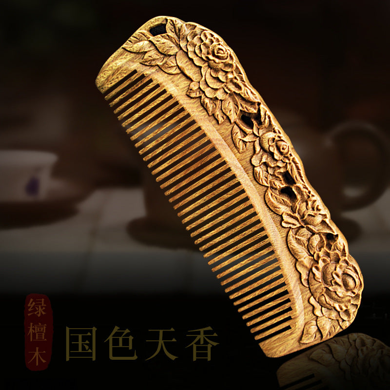 Antique-Style Green Sandalwood Comb Set