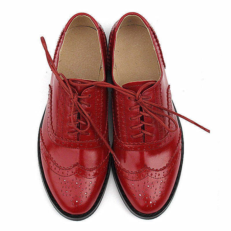 Women's British Style Pointed Toe Flat Leather Shoes