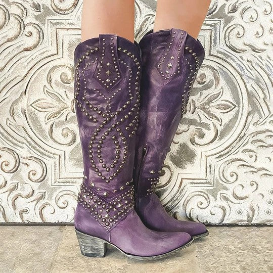 Elegant Rivet Knee-High Boots