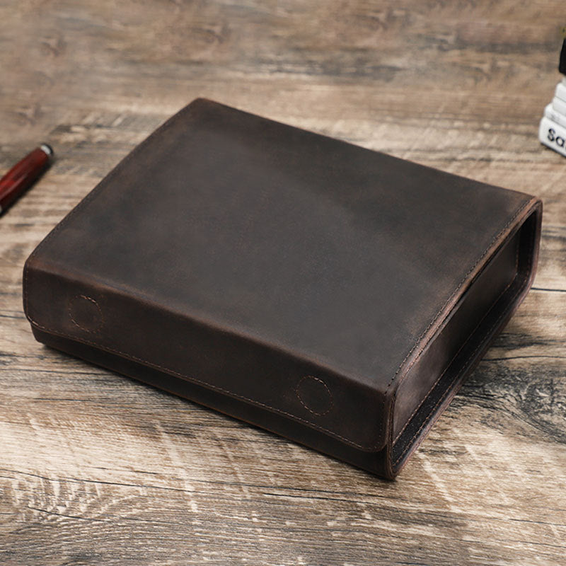 Vintage Crazy Horse Leather Rectangular Glasses Case Set
