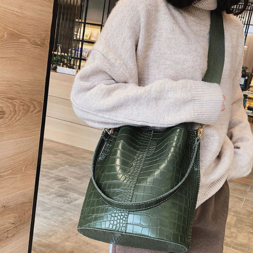 Olive Croc Blake Shoulder Satchel