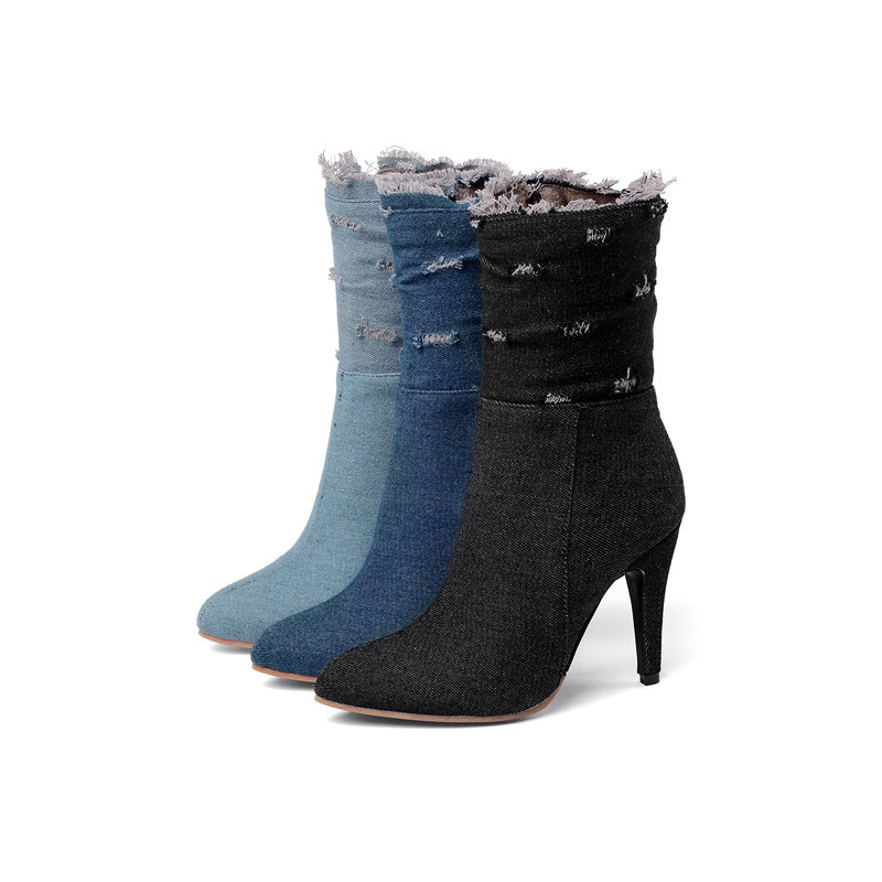 Chic Ripped Denim Ankle Boots