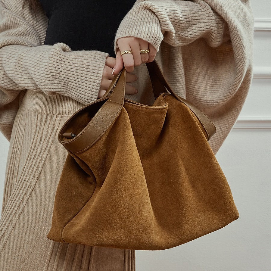 Suede Genuine Leather Structured Tote Bag