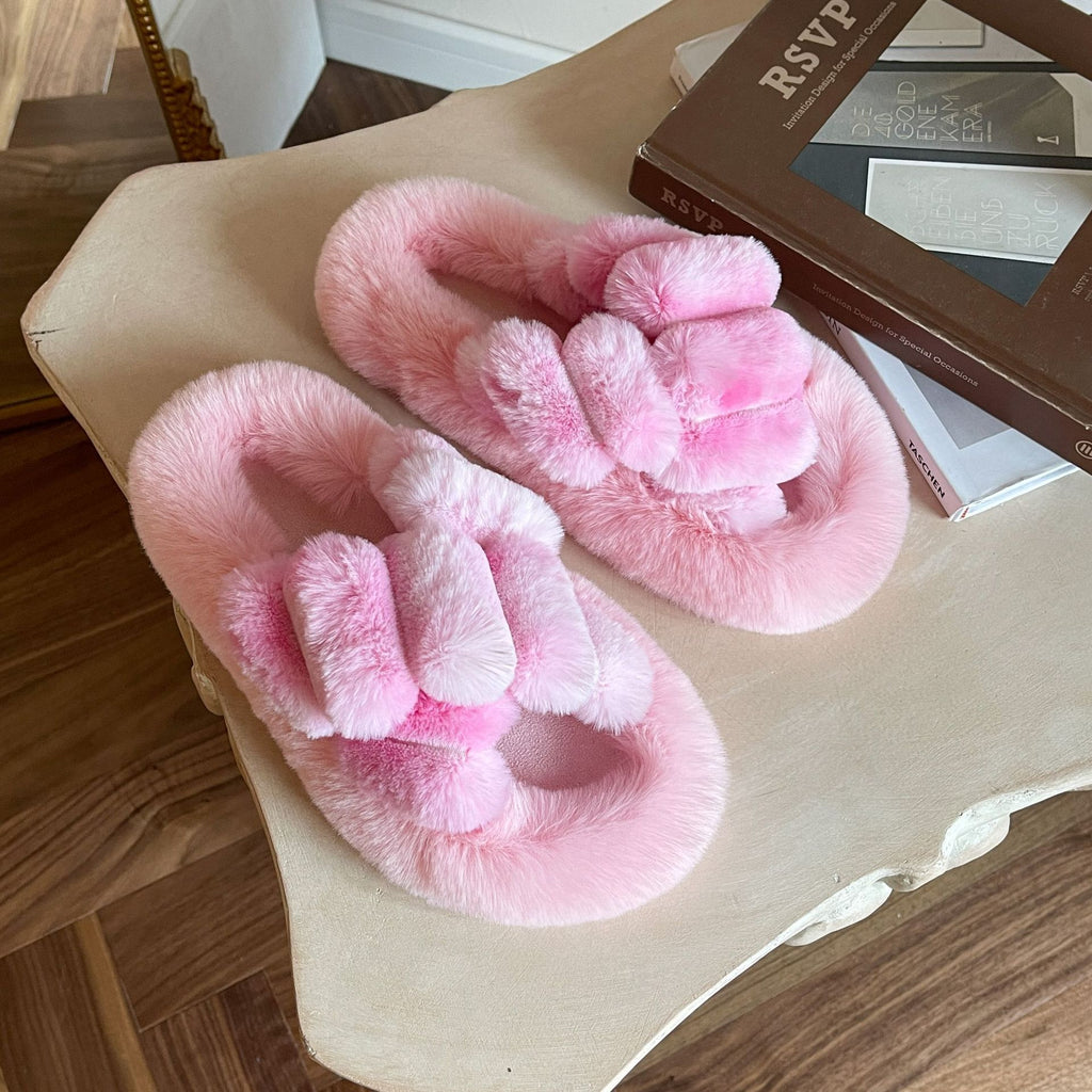 Luxury Gradient Rabbit Fur Slippers