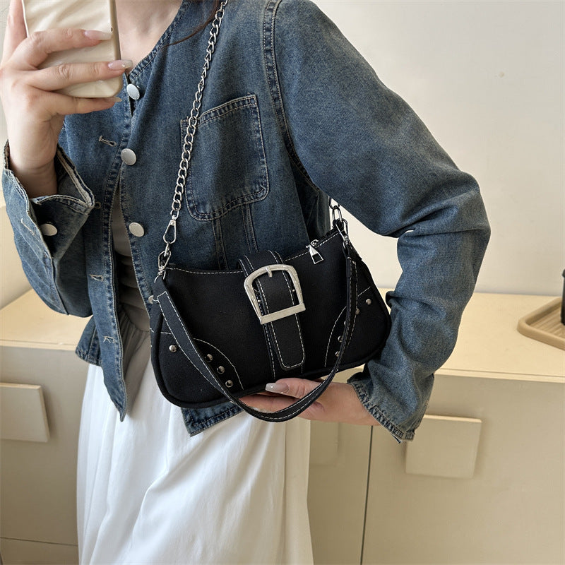 Chic Canvas Shoulder Bag with Chain Strap for Women