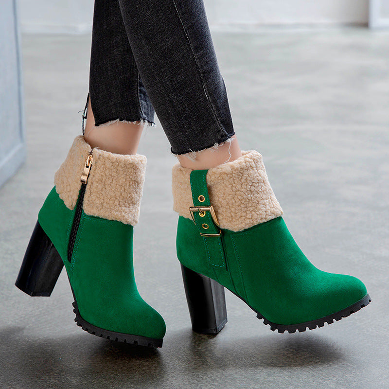Elegant Suede Winter Heels with Lamb Fur