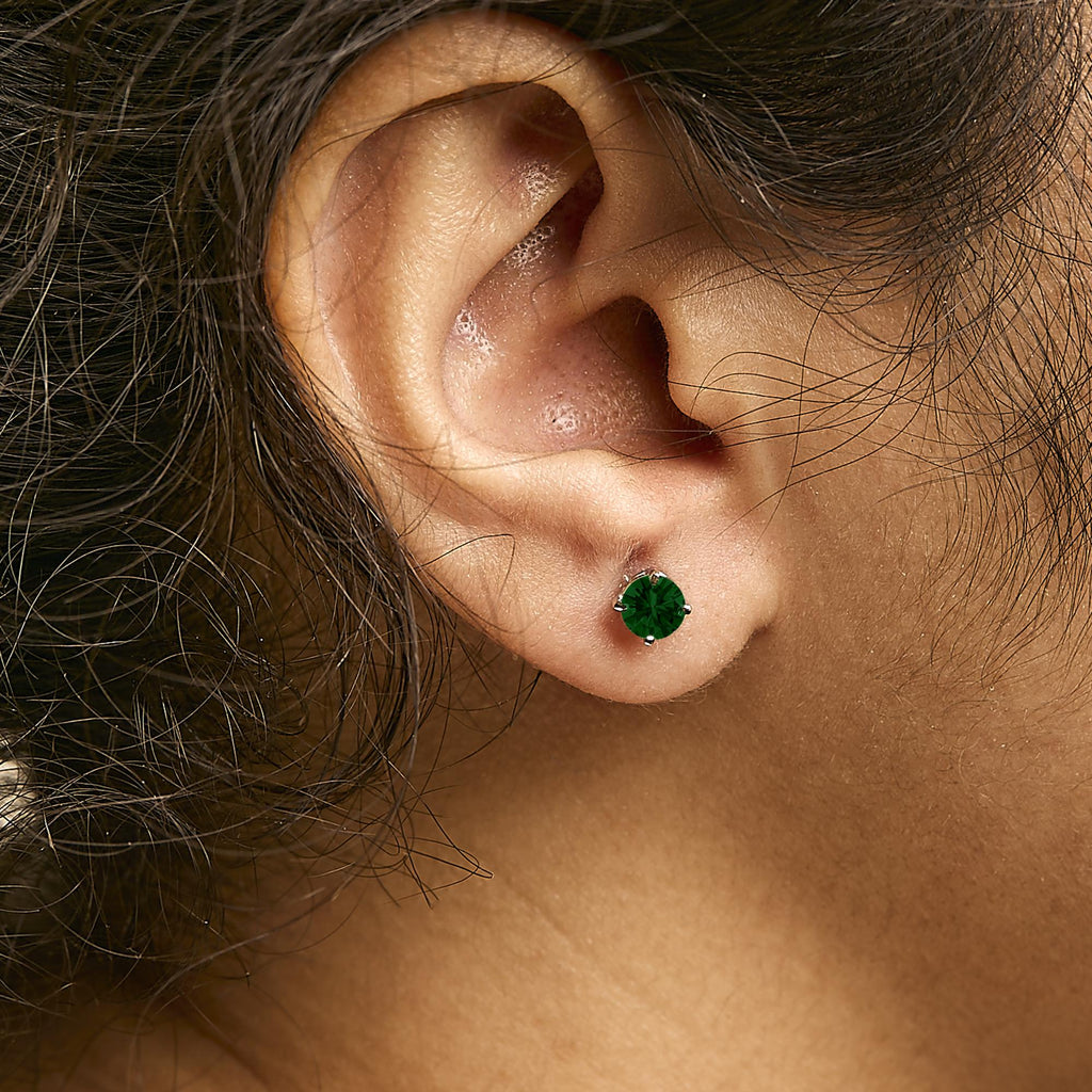 14K Gold Lab Grown Green Diamond Solitaire Stud Earrings