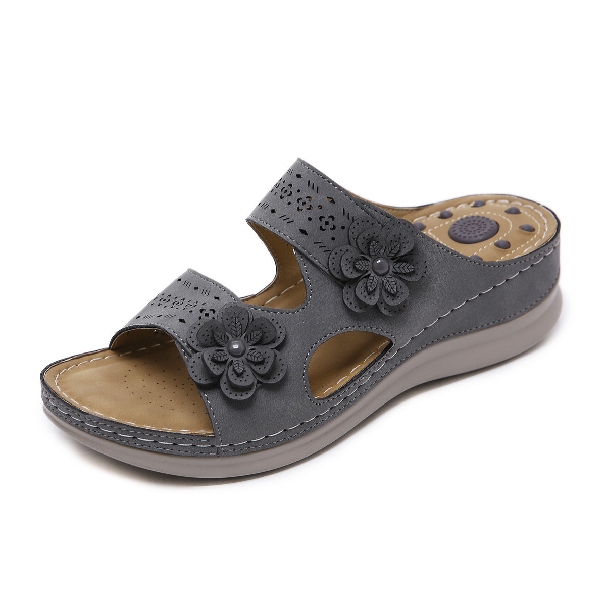 Retro Flower Massage Sandals with Slope Heel Comfort