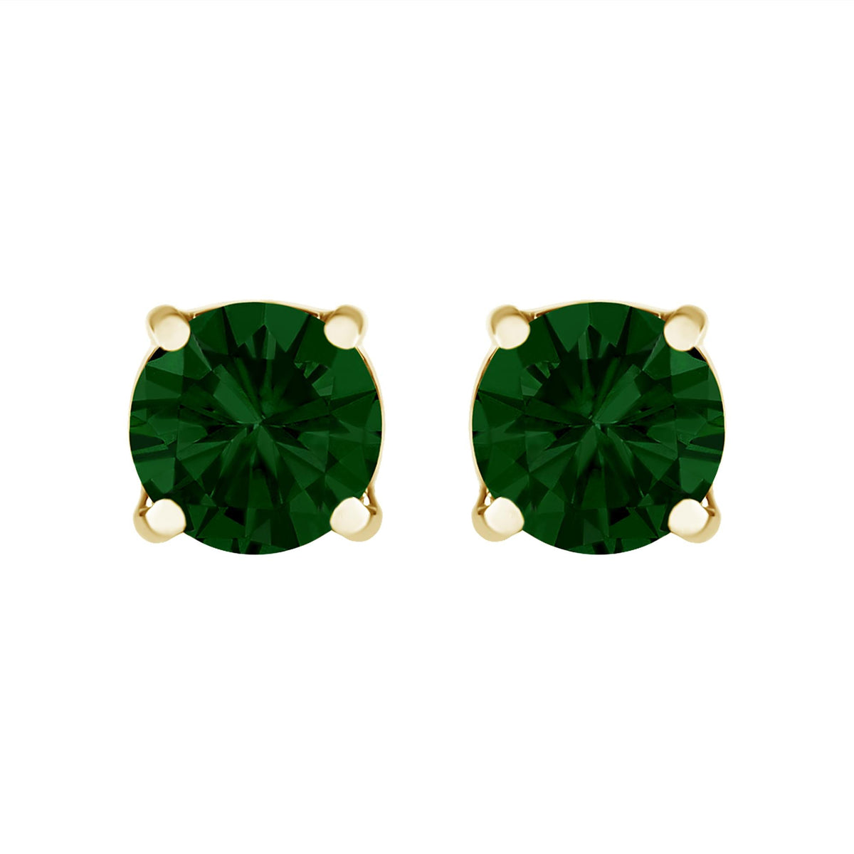 14K Gold Lab Grown Green Diamond Solitaire Stud Earrings
