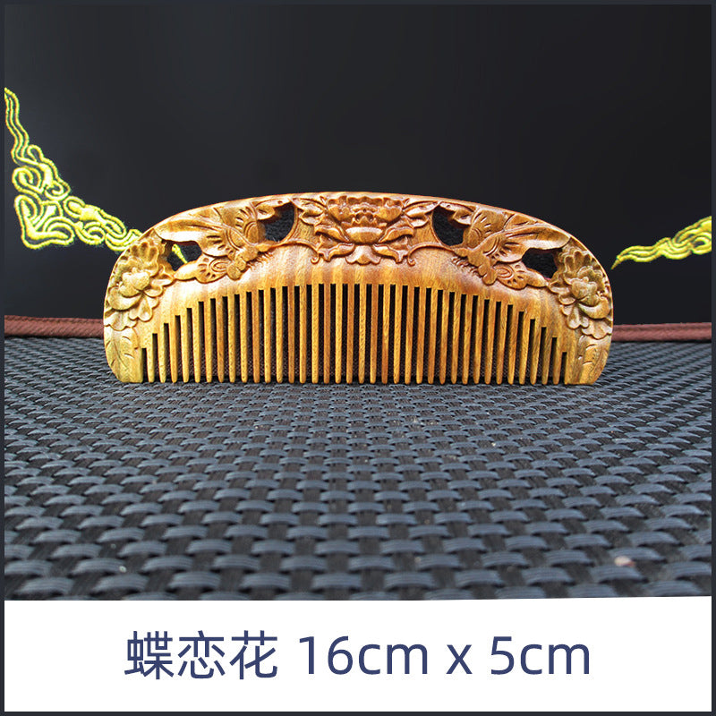 Antique-Style Green Sandalwood Comb Set