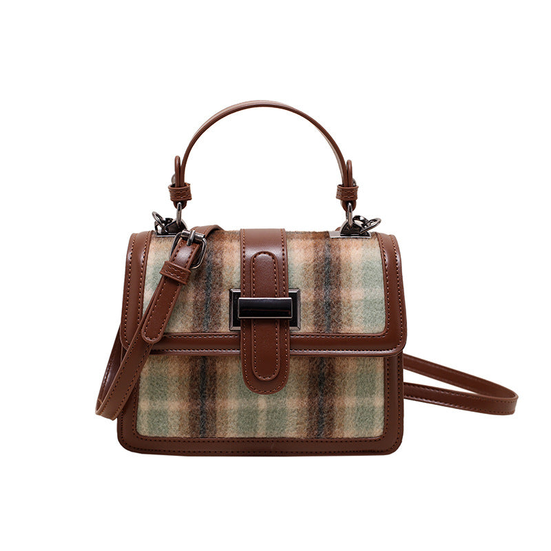 Elegant Vintage Wool Plaid Tote
