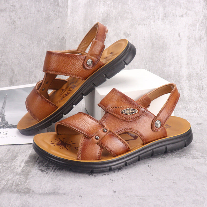 Men's Summer Beach Shoes in First Layer Cowhide