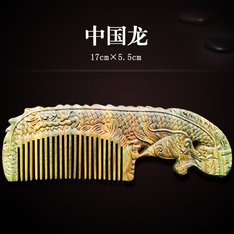Antique-Style Green Sandalwood Comb Set