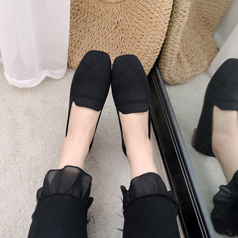 Plus Size Knitted Flat Shoes for Women (Spring/Fall)