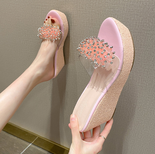 Wedge High Heel Platform Bow Rhinestone Sandals