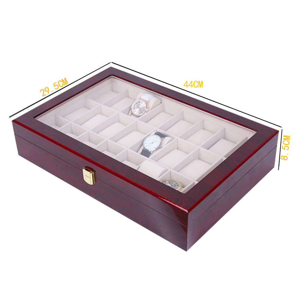 Red 12-Slot Lacquered Watch Box with Transparent Lid